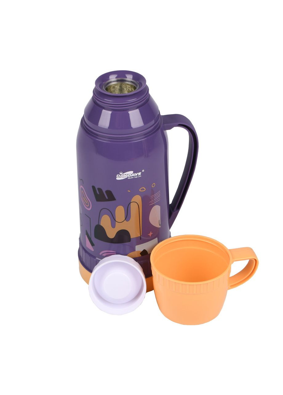 Термос для напитков Daydays детский с ручкой и чашкой, 1 л, фиолетовый с оранжевым. Supretto (318018851)