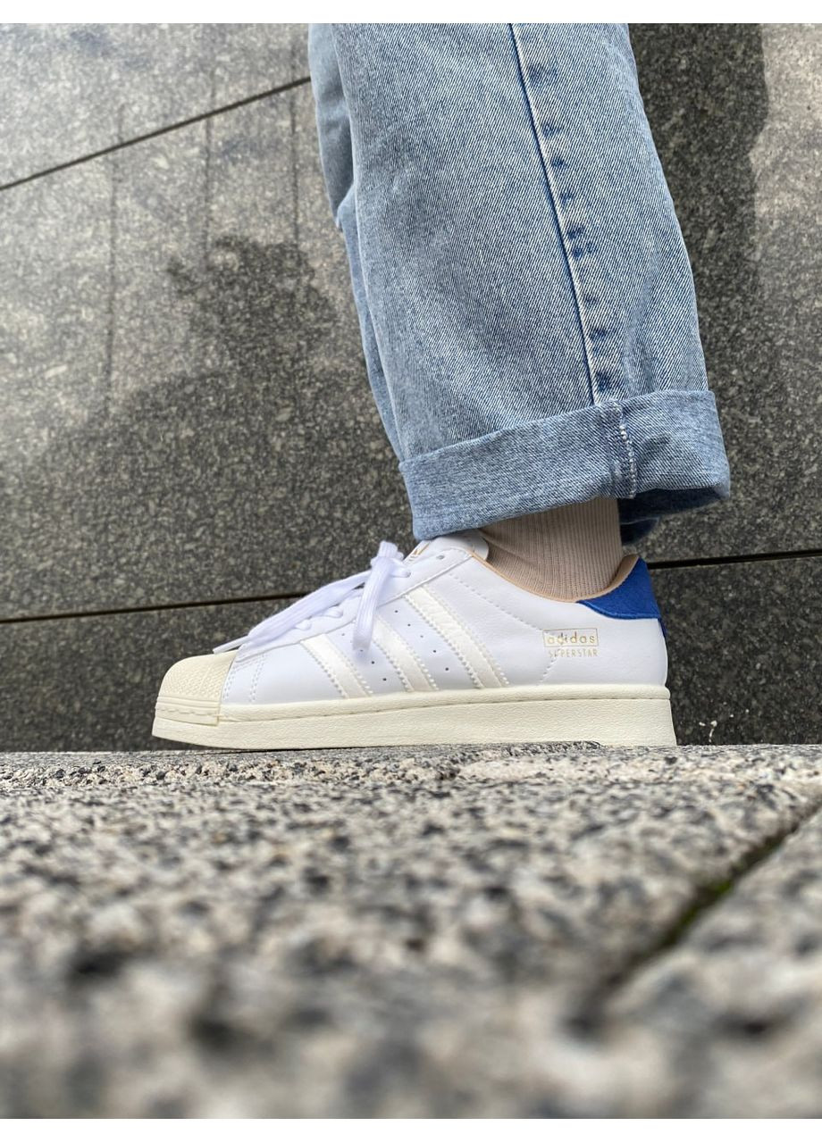 Білі Осінні кросівки чоловічі adidas superstar white / blue адідас суперстар No Brand