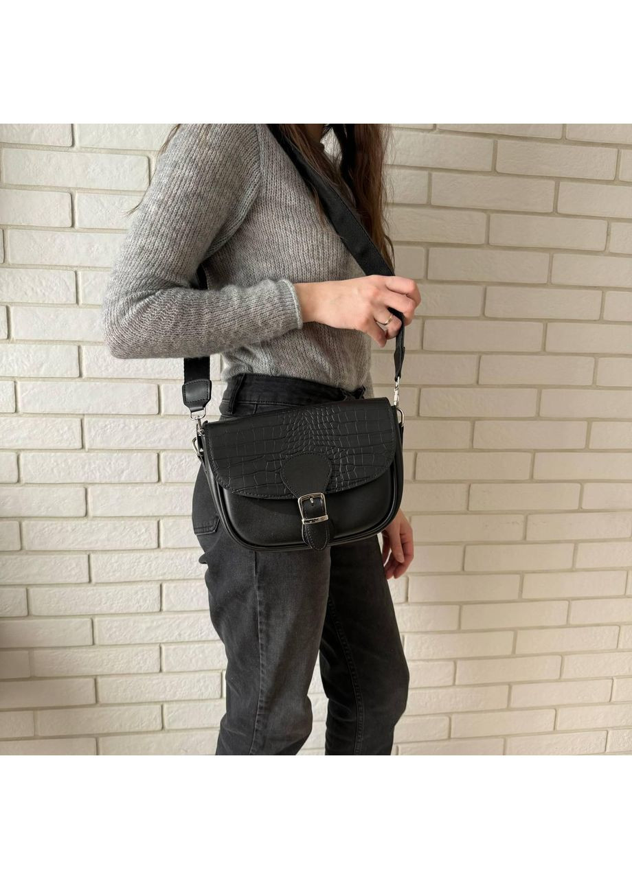 Жіноча міні сумка-бананка з екошкіри чорна під рептилію ProDobro (363222624)