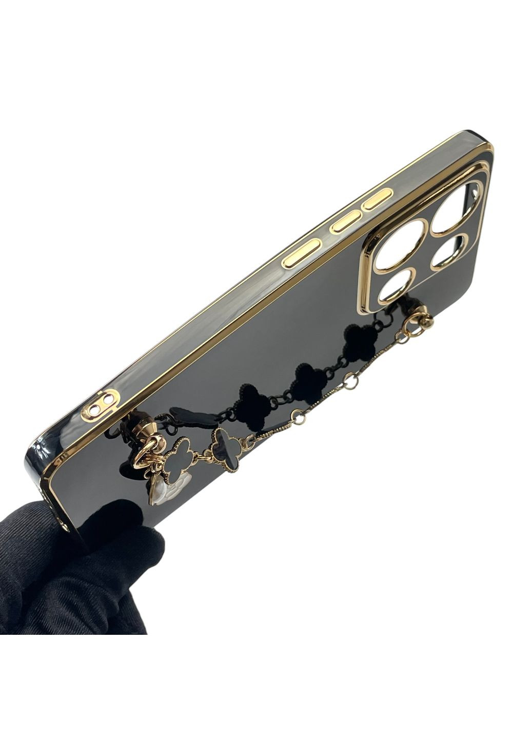 Чохол для телефона Redmi Note 13 4G жіночій із ремінцем з прикрасами та золотою окантовкою на сяомі редмі нот 13 4г чорний gs1 Xiaomi (366228613)
