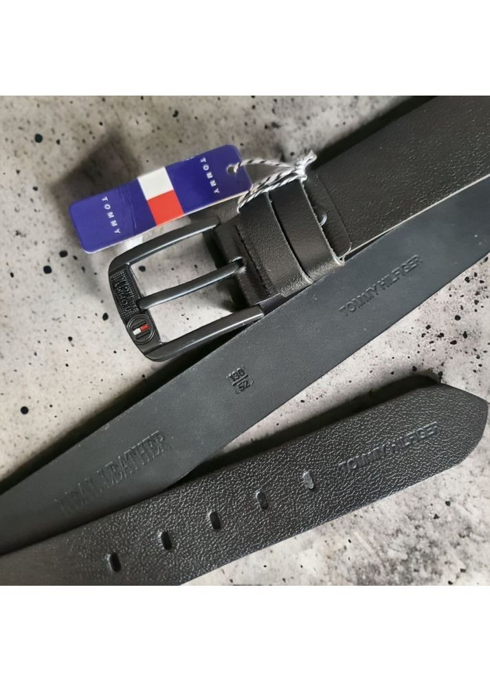 Шкіряний чоловічий ремінь для джинсів чорна пряжка No Brand (369002532)