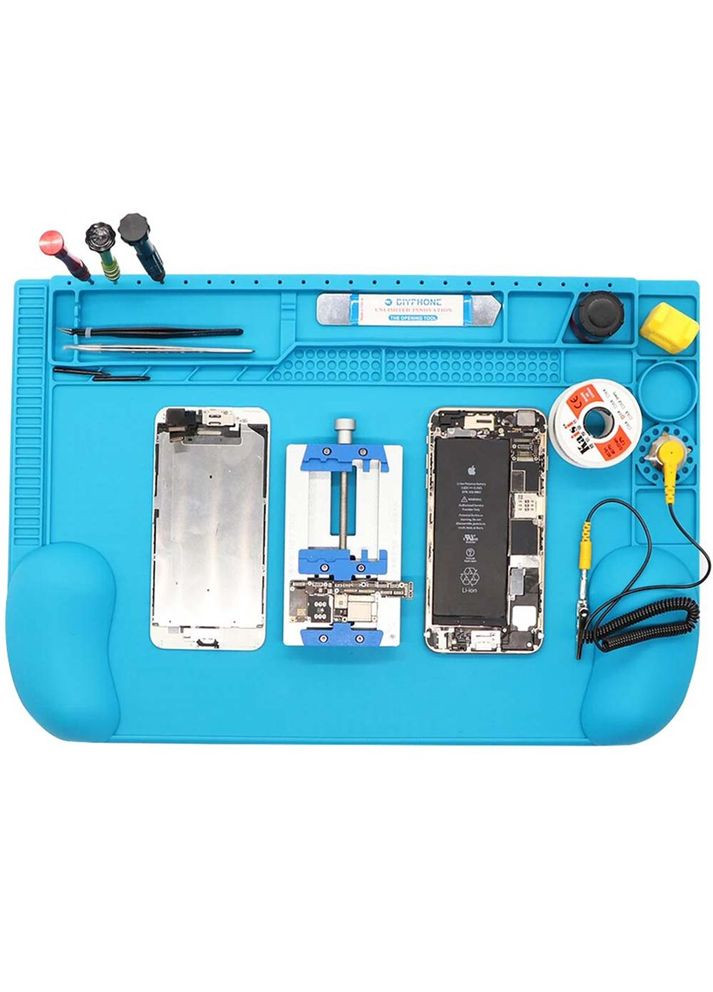 Силіконовий килимок V66D термостійкий для паяння та ремонту смартфонів, техніки / 455x300 мм Blue Mechanic (322566983)