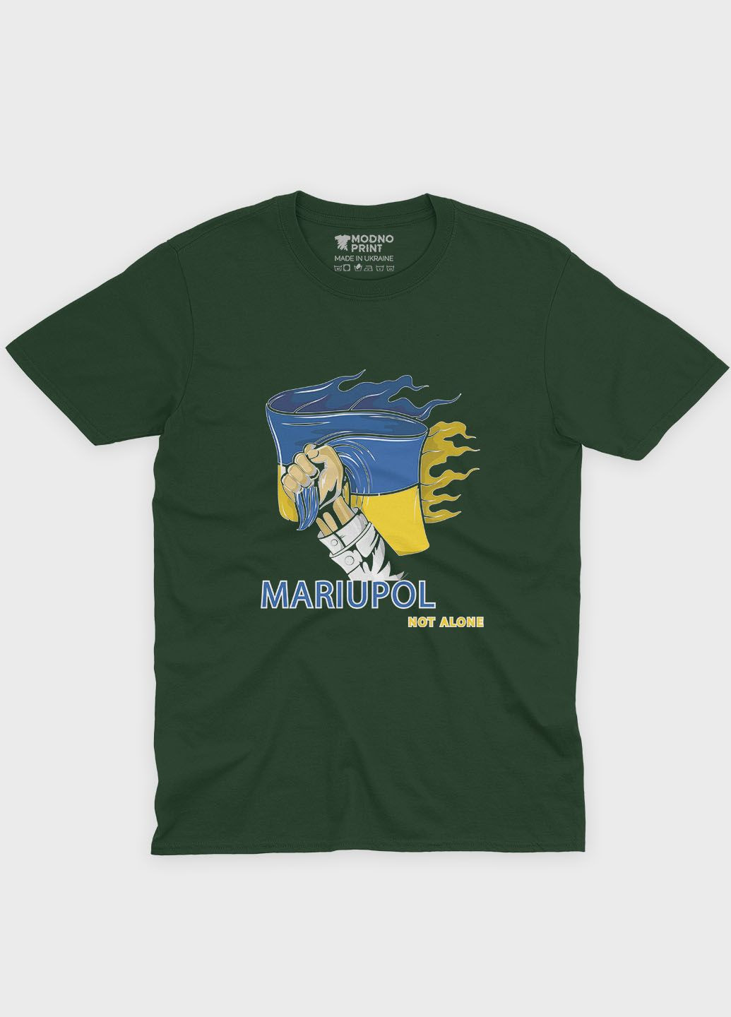 Темно-зеленая мужская футболка odno с патриотическим принтом мариуполь m (ts001-3-bog-005-1-084) Modno