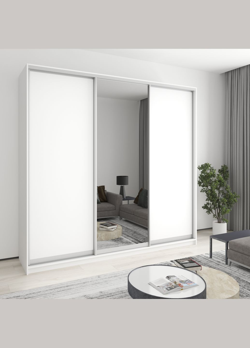 Шафа-купе тридверна Комбо AL 2ДСП/Дзеркало 250x45x240 см Аляска білий (MBS-2101) MebelStar (362373451)