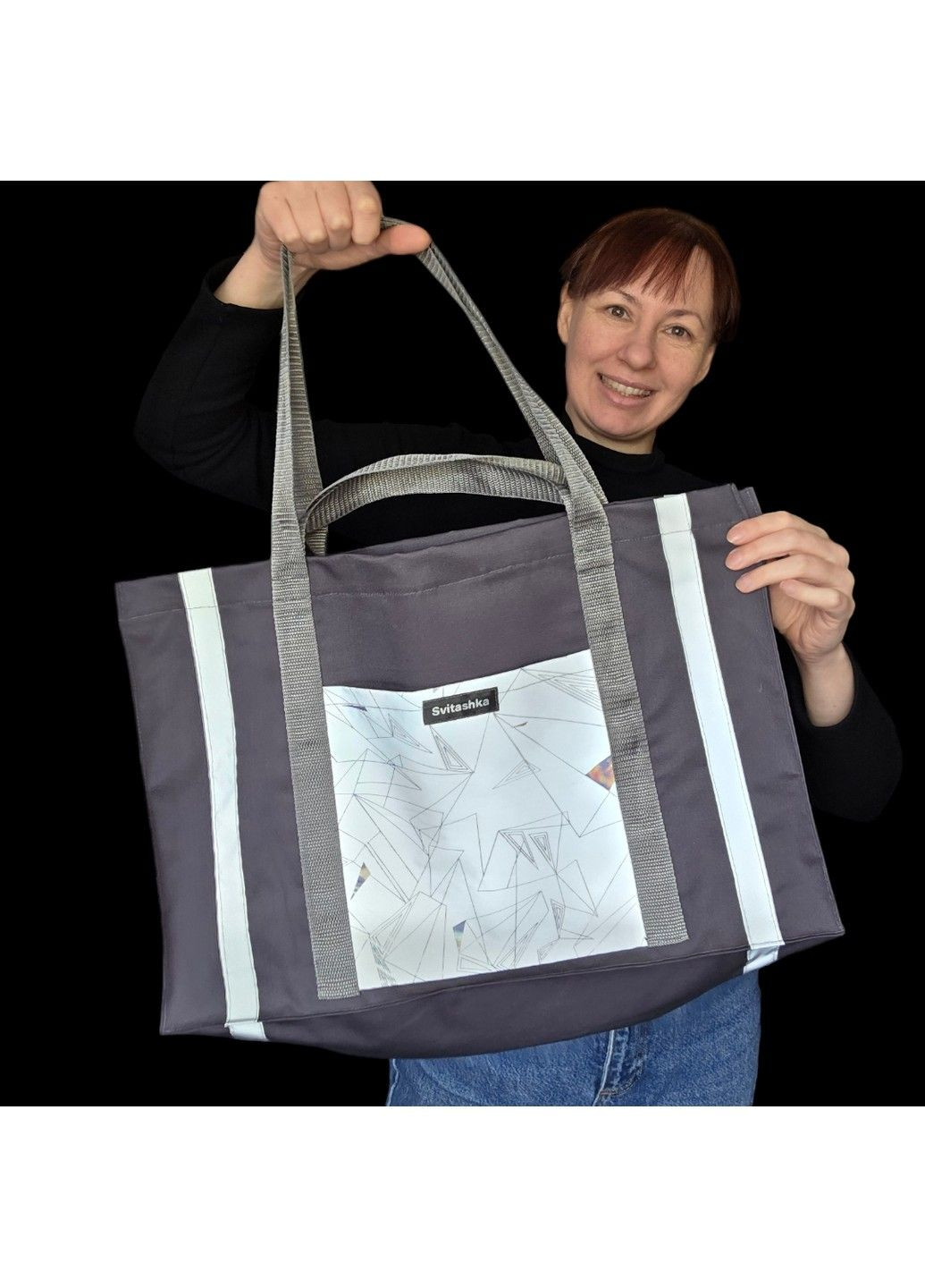 Большая XL сумка-шопер Svitashka (саржа) темно-серый No Brand (319859628)