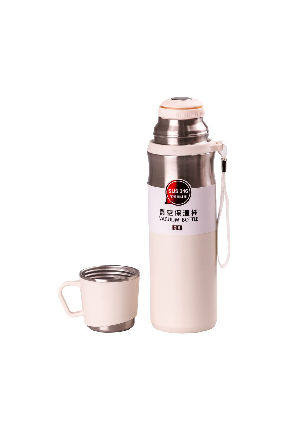 Термос 600 мл с чашкой и ремешком, Happy Life (328603500)