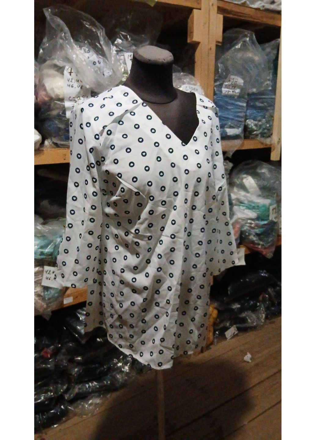 Комбінована блуза 774 білий в кружок KHAN