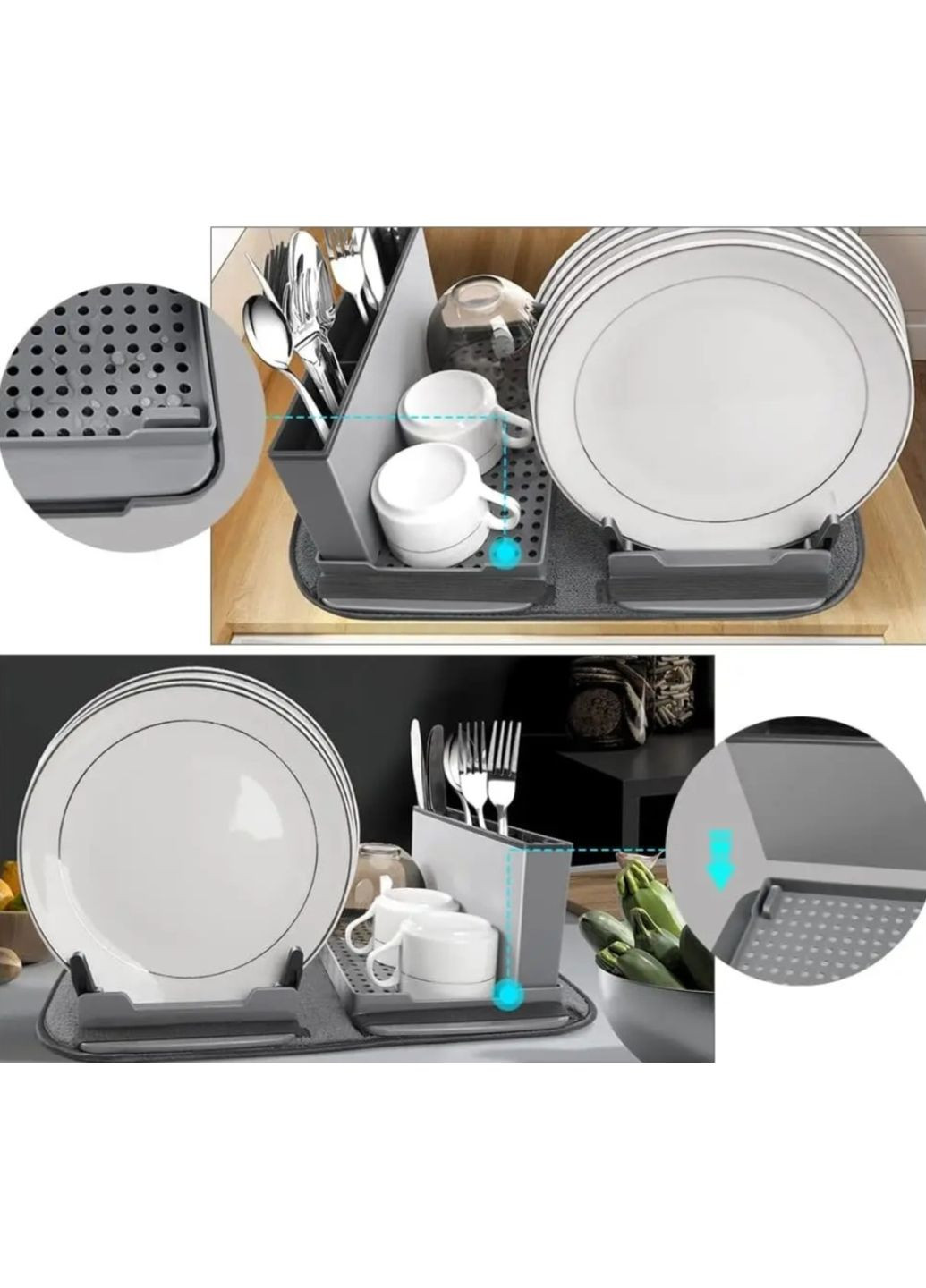 Настільна сушарка для посуду з піддоном і килимком із мікрофібри No Brand (354805272)