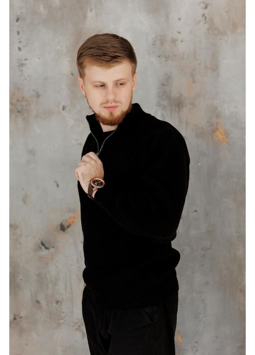 Чорний демісезонний чоловічий светр на блискавці artknit (ak38812p) Art Knit