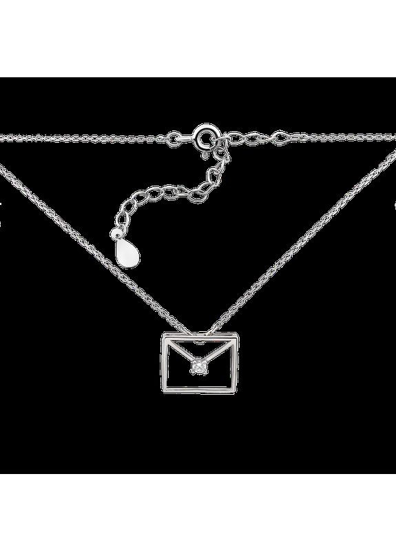 Кольє срібне Конвертик на тоненькому ланцюжку з фіанітом посередині Каштан (342335331)