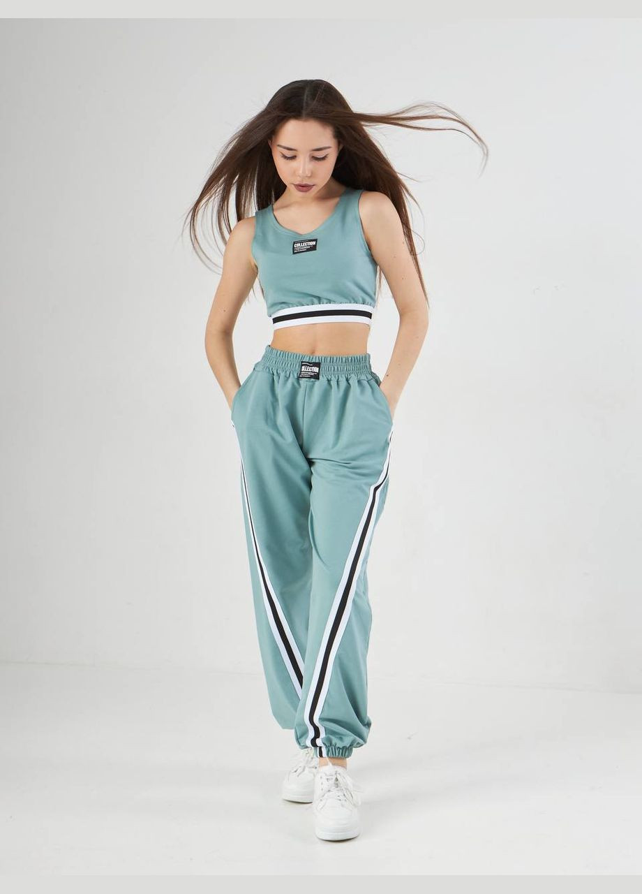 Костюм 2-ка- ТОП+Палаццо 2 полоски дев. бирюзовый 9832414 KRISTY Style (315423140)