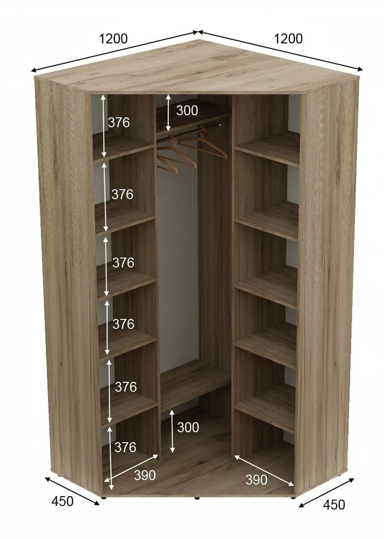 Шкаф-купе двухдверный угловой 120*120*220 Дуб крафт серый Зеркало/Зеркало с пескоструйным рисунком Угол-2 Алекса (360477108)