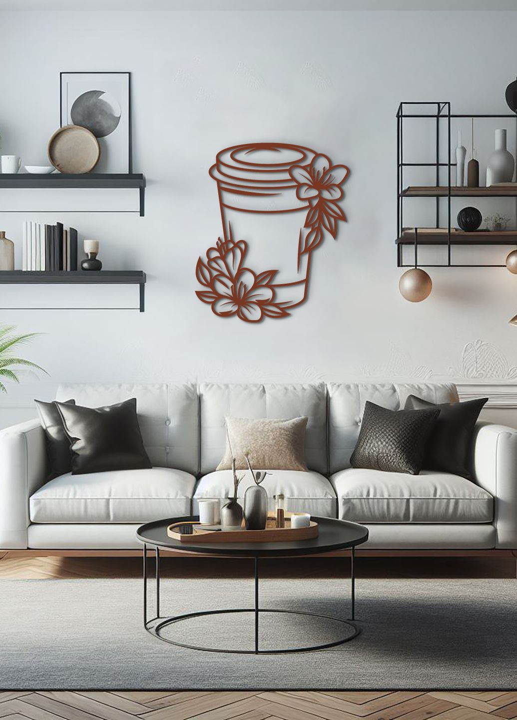 Современная картина на кухню, декоративное панно из дерева "Кофе с собой", стиль лофт 60х70 см Woodyard (291882590)