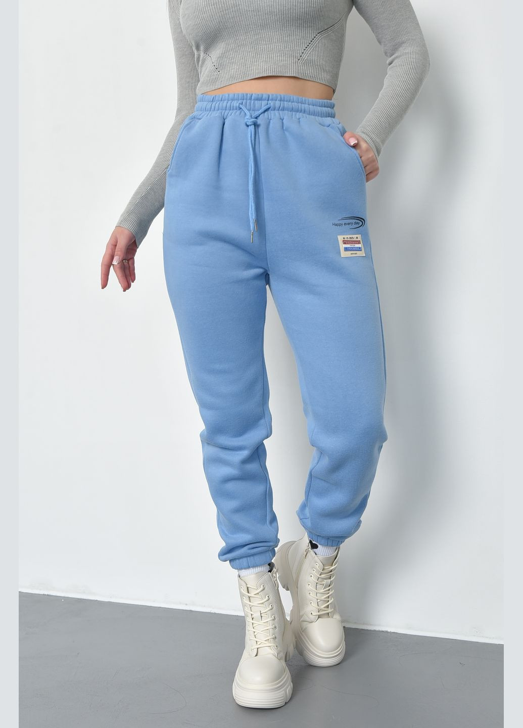 Спортивные штаны женские на флисе голубого цвета Let's Shop (285779385)