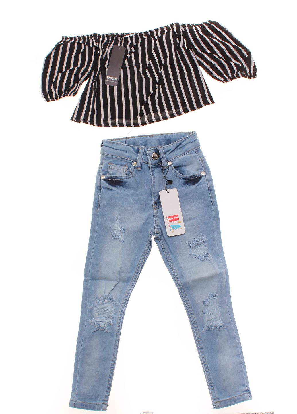 Чорний літній блуза + брюки джинсові 347 чорний і блакитний HA