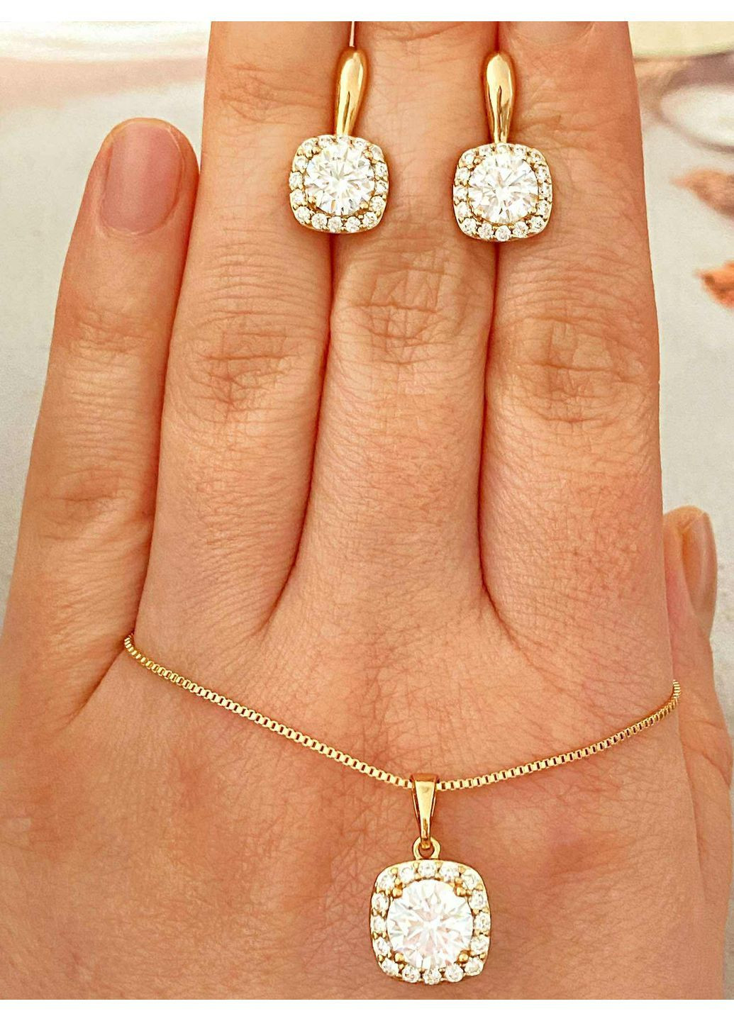 Позолочений Ланцюжок 45см + Кулон + Сережки. Позолота No Brand (368830941)