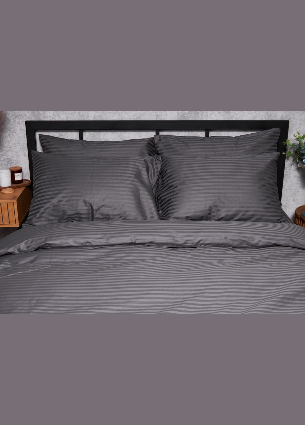 Комплект постельного белья Satin Stripe полуторный евро 160х220 наволочки 2х40х60 (MS-820003695) Moon&Star stripe black (288043276)