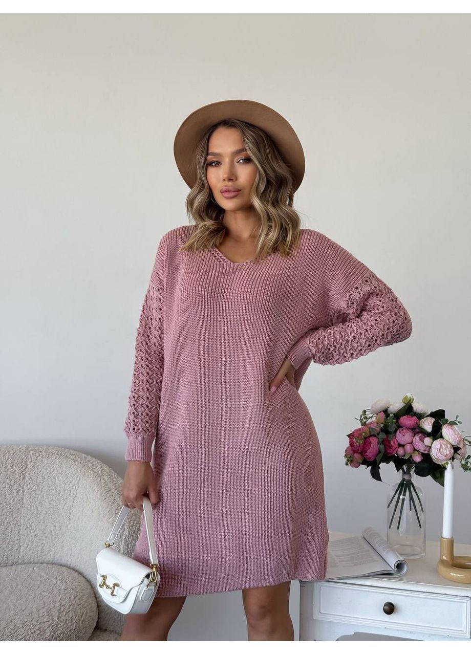 Блідо-рожева святковий, повсякденний, кежуал жіноча в'язана сукня No Brand однотонна