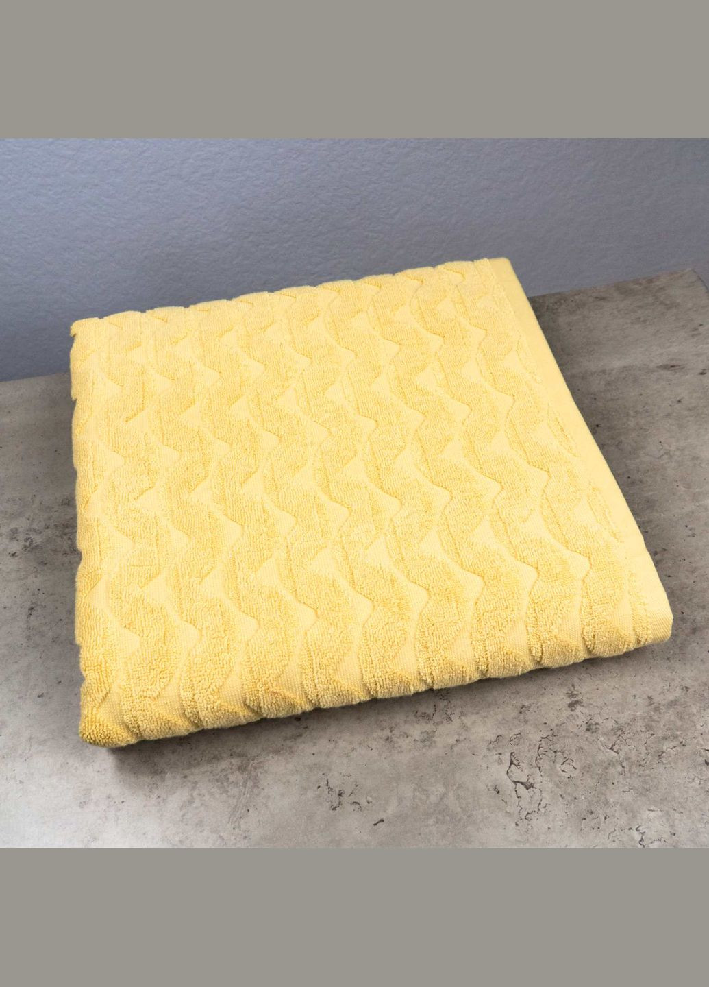 GM Textile махровое банное полотенце жаккардовое волна 100х150см 500г/м2 () желтый производство -