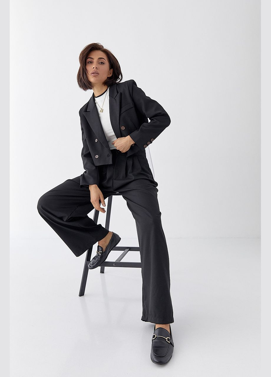 Класичні широкі штани зі складками - сірий Lurex (324392817)