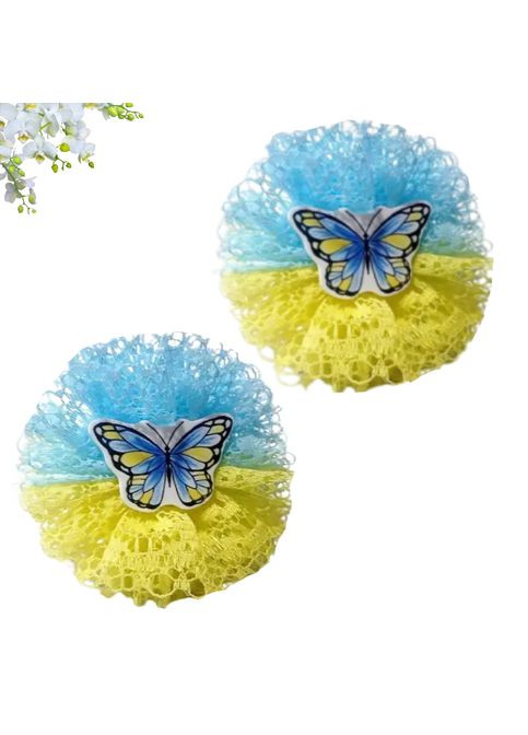 Набор 2 шт Резинка для волос желто-голубая Бабочки Hand Made 8 см Handmade (368772182)