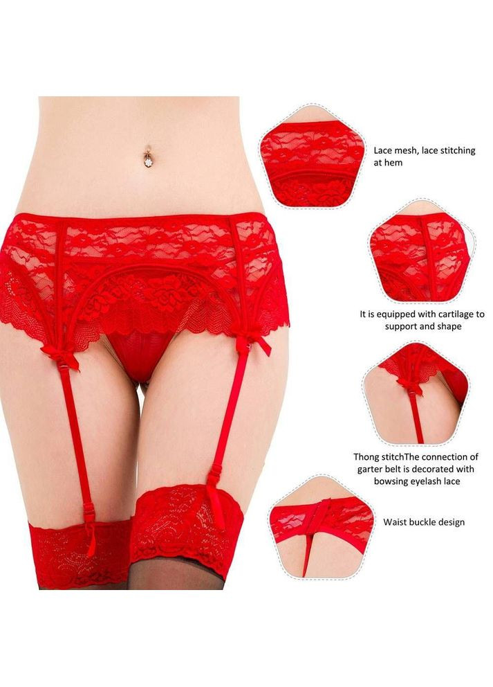 Червоний демісезонний мереживний пояс для панчох star night з трусиками в комплекті, червоний No Brand