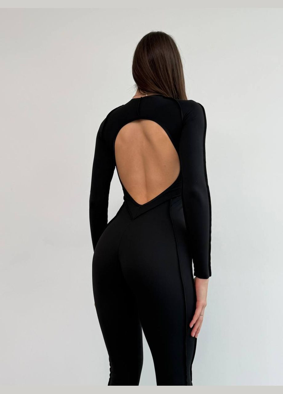 Спортивний комбінезон (довгий) «з імітацією корсета» з чашками та без пуш-ап, чорного кольору, розмір S Trends комбінезон-брюки однотонний чорний спортивний
