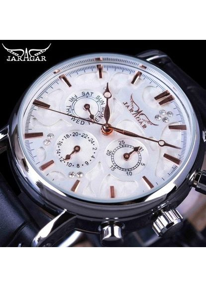 Чоловічий механічний наручний годинник Jaragar зі шкіряним ремінцем і чорним циферблатом сріблястий (sku_941) No Brand (350906462)