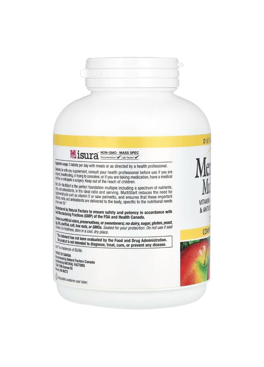 Мультивітаміни для чоловіків 50+, Men's 50+ MultiStart,, 120 таблеток Natural Factors (330626596)