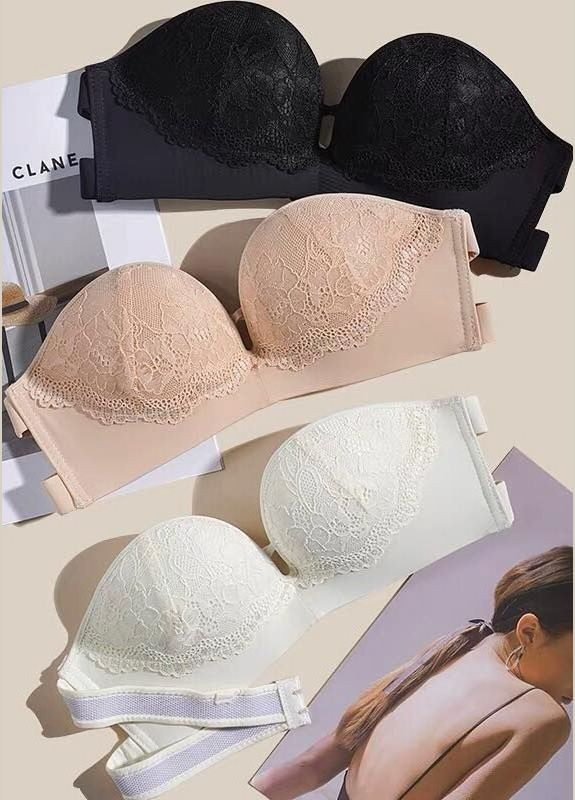 Білий балконет жіночий базовий бюстгальтер невидимка з пуш ап ефектом мереживний бюст зі з'ємними бретелями ліфчик в базових кольорах Cindylove без кісточок нейлон, спандекс