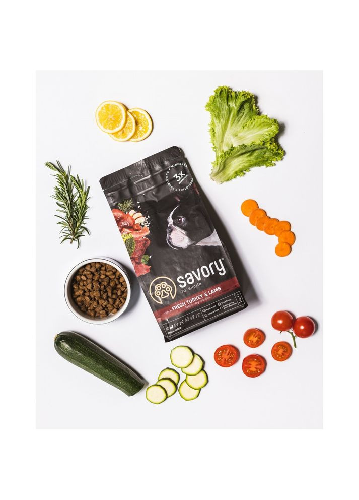 Сухой корм Small для собак малых пород, со свежим ягненком и индейкой, 3 кг Savory (362702216)