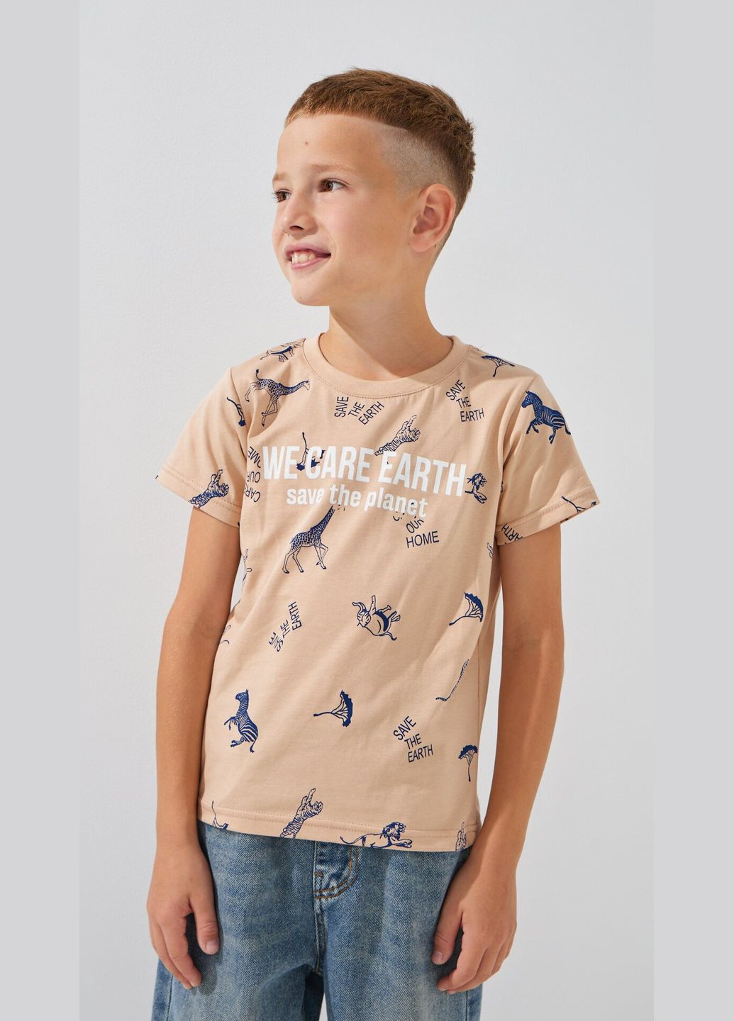 Бежева футболка з принтом для хлопчика 2521 92 см shop (2000990889287) DENIZ