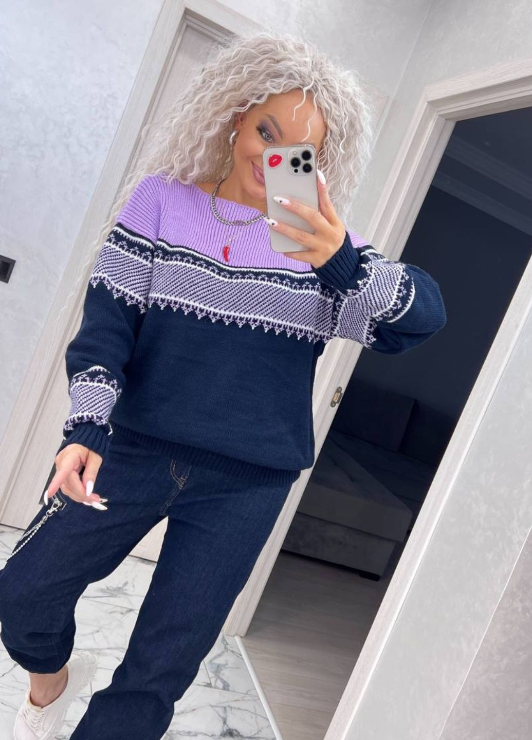 Лиловый демисезонный вязаный женский свитер джемпер Tik-Tak