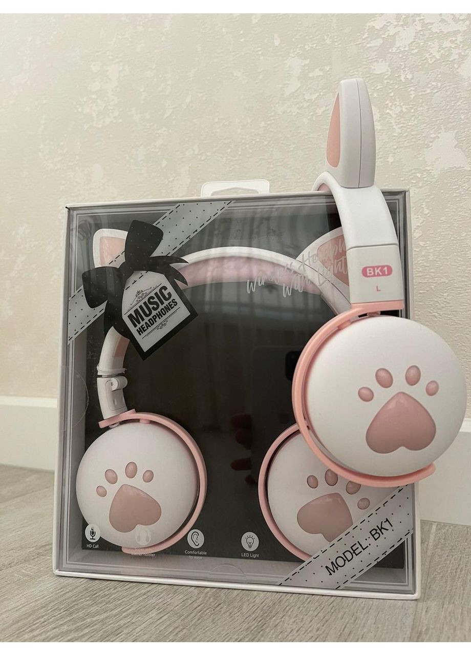 Детские беспроводные стереонаушники "CAT" BK1 с кошачьими ушками и LED-подсветкой Белая-пудра Atd (366817466)