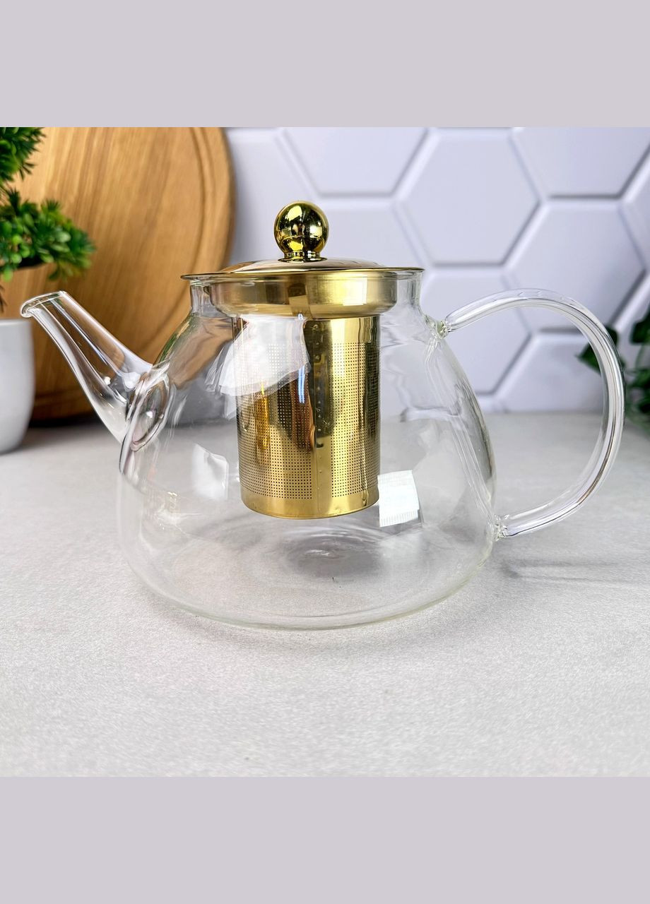 Скляний чайник 1 л на золотистій підставці для підігріву Dammann Золото No Brand (315436516)