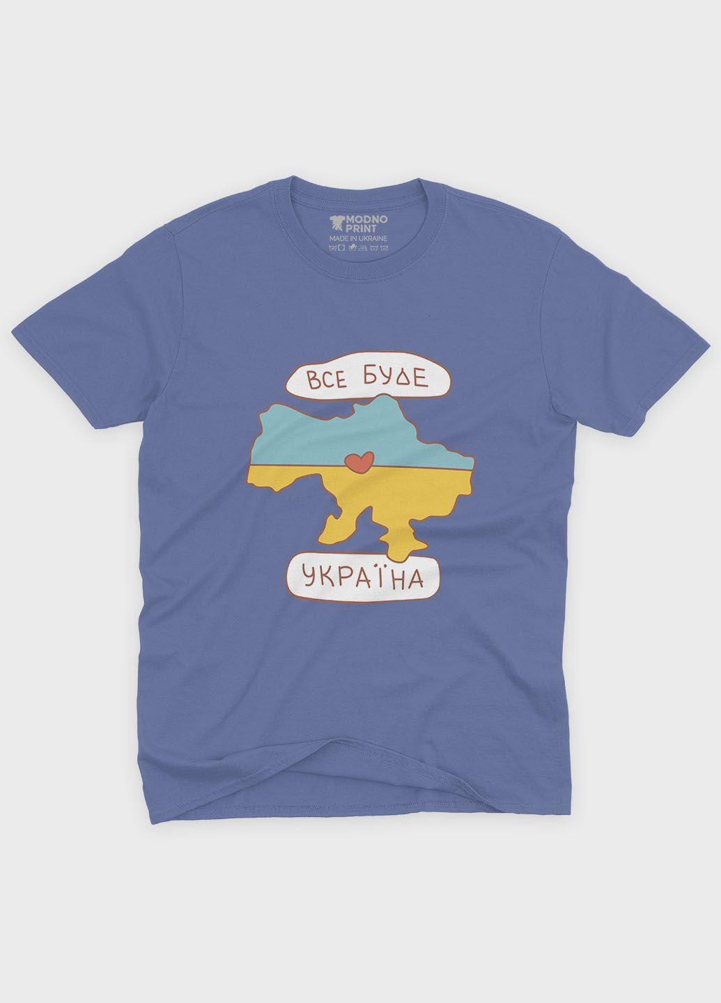Темно-голубая летняя женская футболка с патриотическим принтом все будет украина (ts001-5-dmb-005-1-134-f) Modno