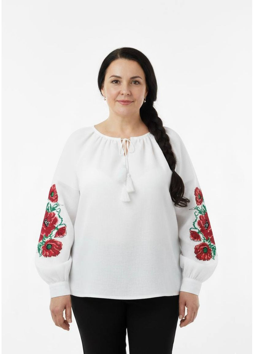 Біла вишиванка жіноча біла з маками маковея, льон 100%, машинна вишивка,, s-4xl MOTYV візерунок квітковий льон (366664914)