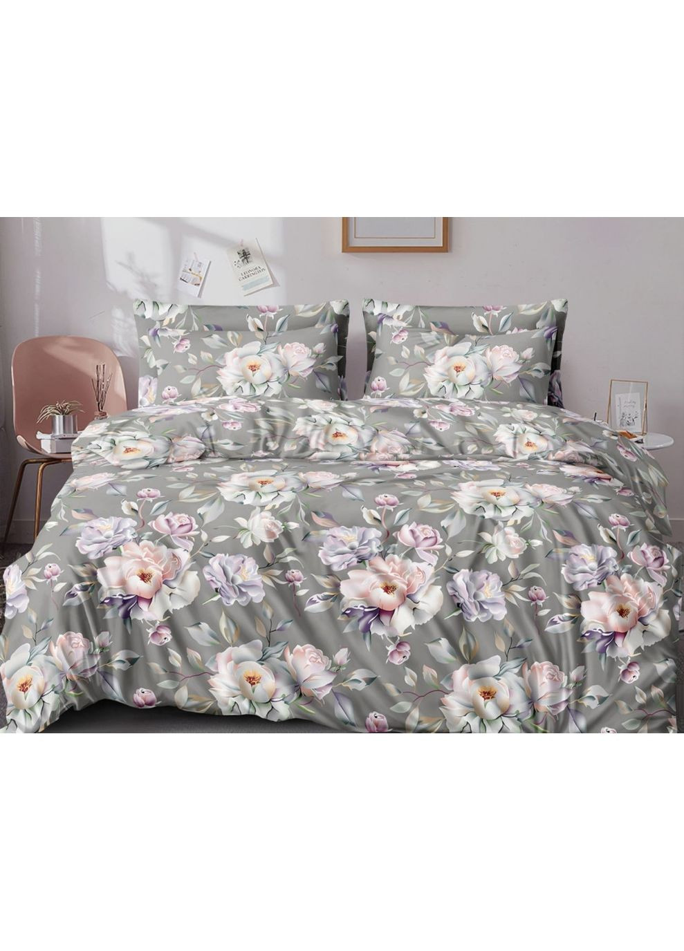 Постільна білизна Пахощі, бязь Євро на резинці Комфорт-текстиль підковдра 200х220 - 1шт, простирадло на резинці 180х200х34 - 1шт, наволочки 40х60 - 2шт (354823221)