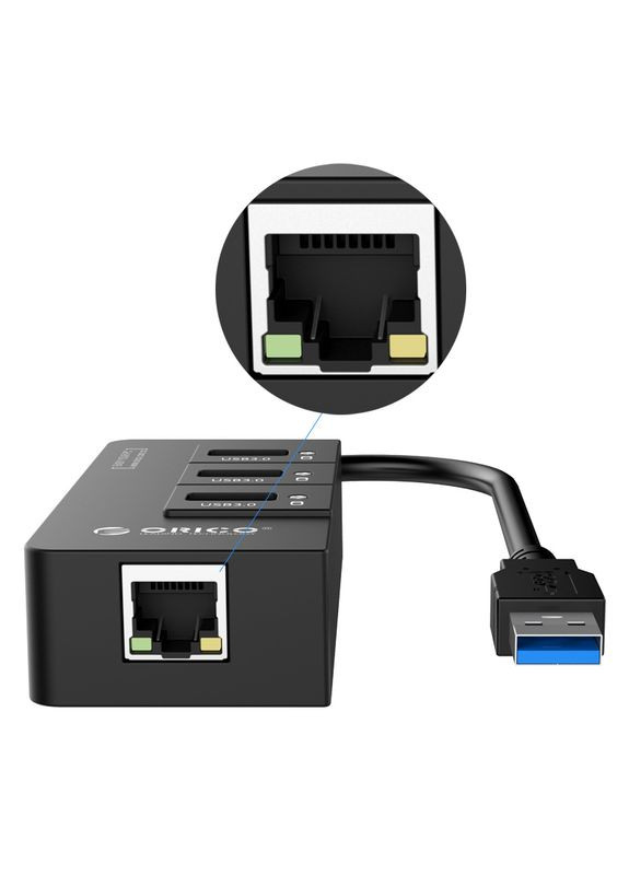 USB-хаб USB 3.0 3 порти + RJ45 (HR01-U3-V1-BK-BP) Orico (315503752)