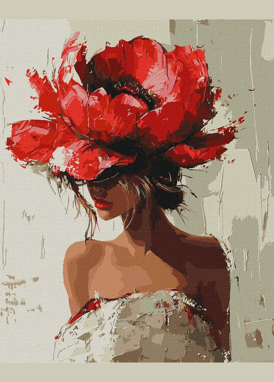 Картина по номерам Девушка с красным цветом. 40*50 см KHO 8439 Ідейка (322284024)