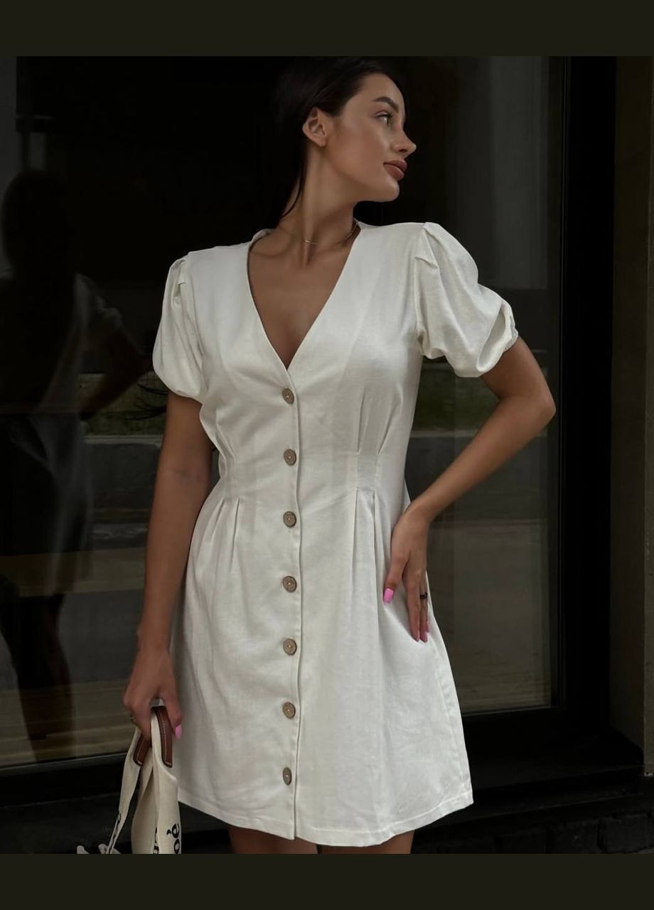 Молочна повсякденний жіноча сукня на гудзиках Україна однотонна