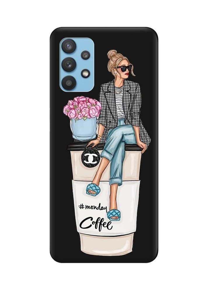 Матовий чорний чохол на Samsung Galaxy A32 Дівчина на каві (принт 228) Creative (359484234)