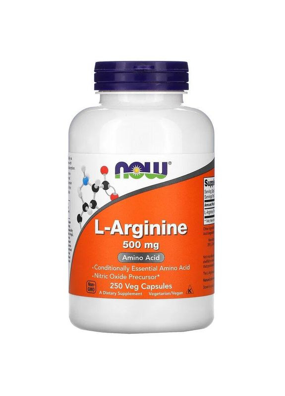 L-аргинин 500 мг L-Arginine аминокиcлота для кровообращения и иммунитета 250 капсул Now Foods (265532258)