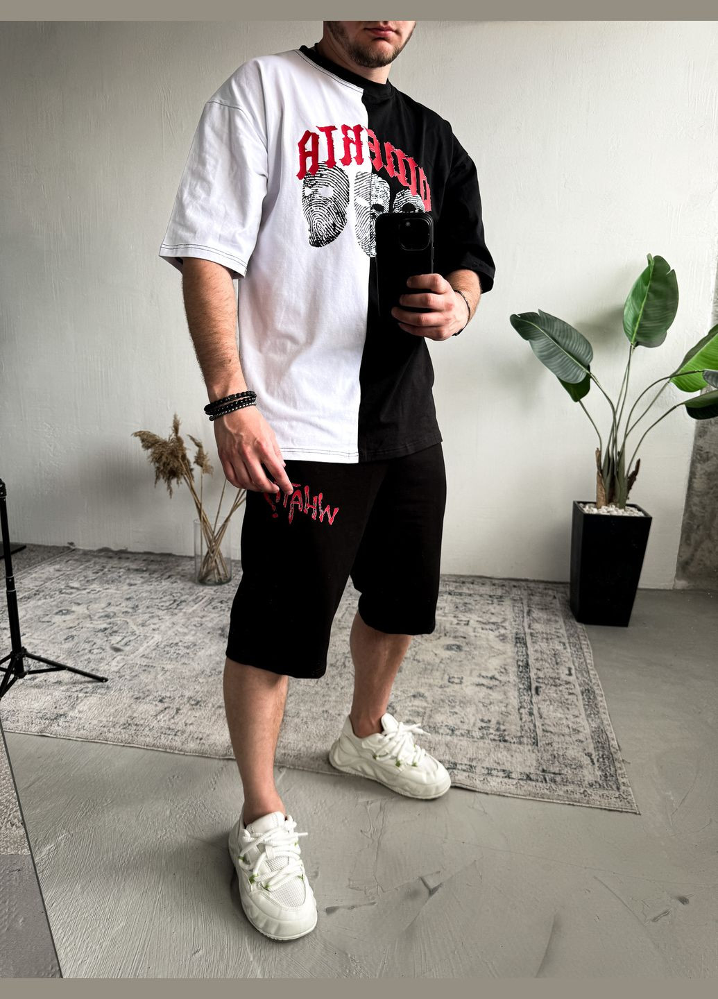 Комплект футболка шорти оверсайз стильний чорний білий No Brand (371176954)