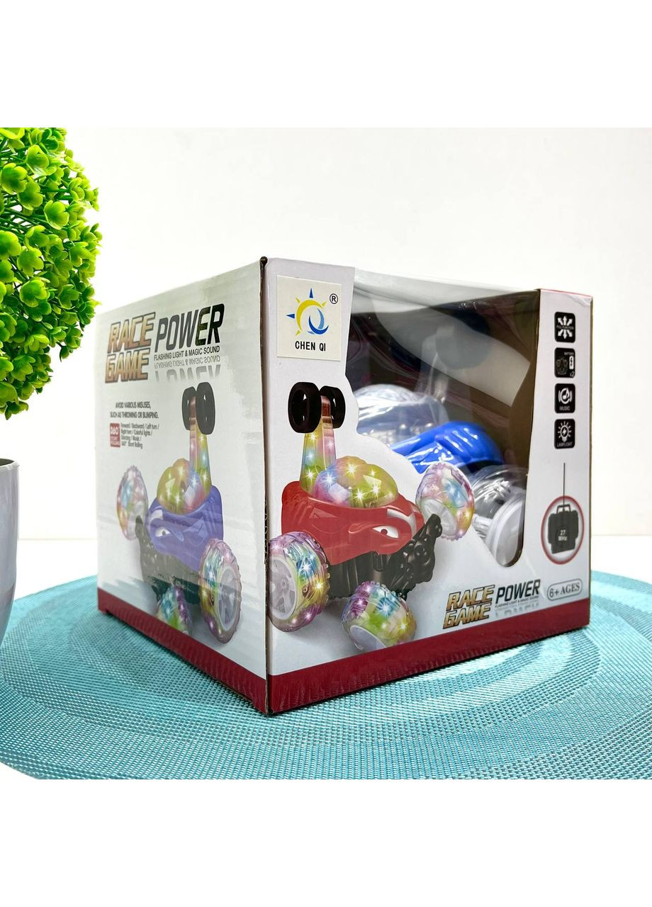 Машинка-перевертень на радіокеруванні музика світло поворот 360 USB зарядне Синя (9802M-1) No Brand (365807448)