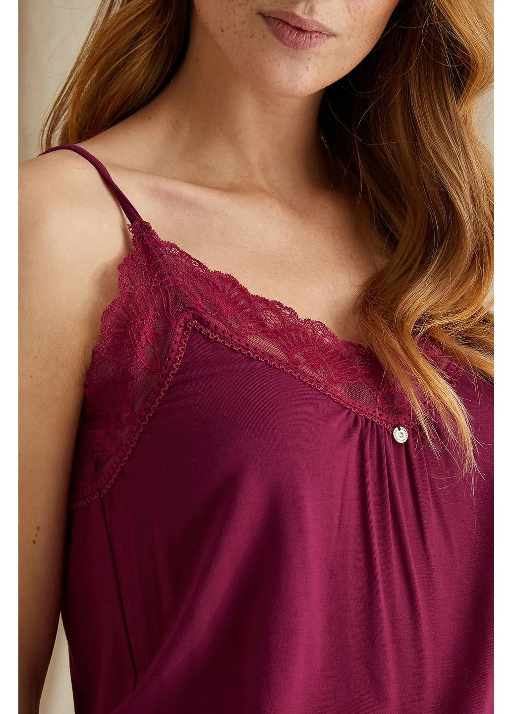 Бордовая bamboo lace домашний костюм женский майка/шорты Pretty You London