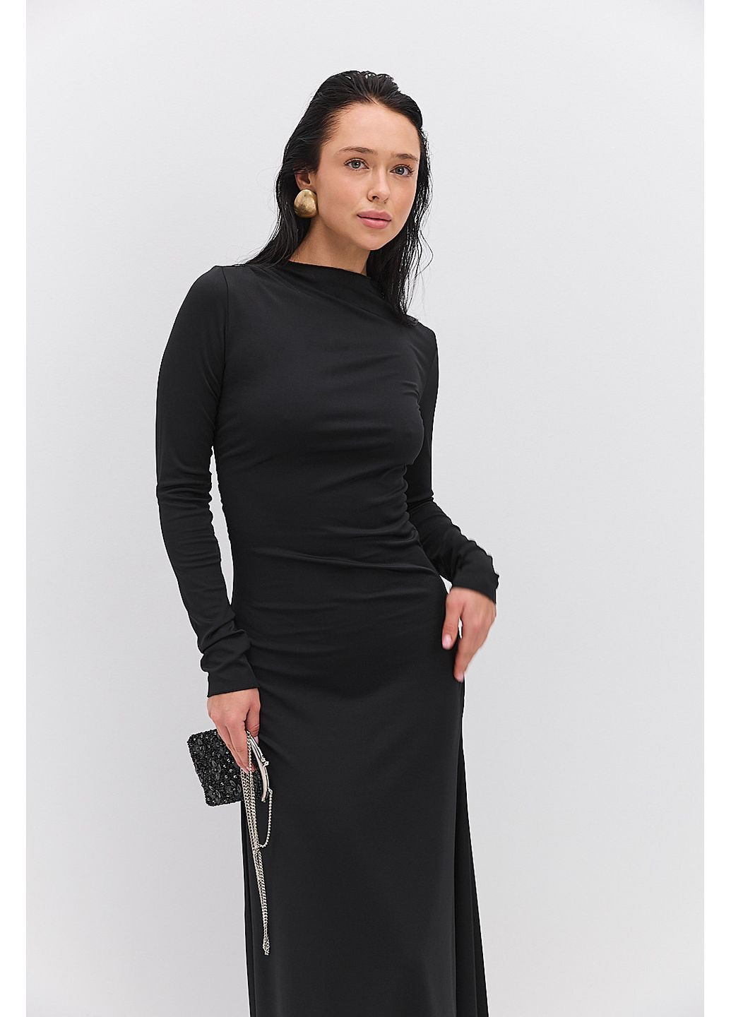 Чорна довге вечірнє плаття з драпіруванням бордове Arjen