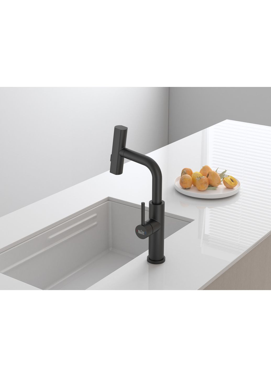 Змішувач на кухню водоспад з висувною лійкою чорний LB-35 Nett (336935092)
