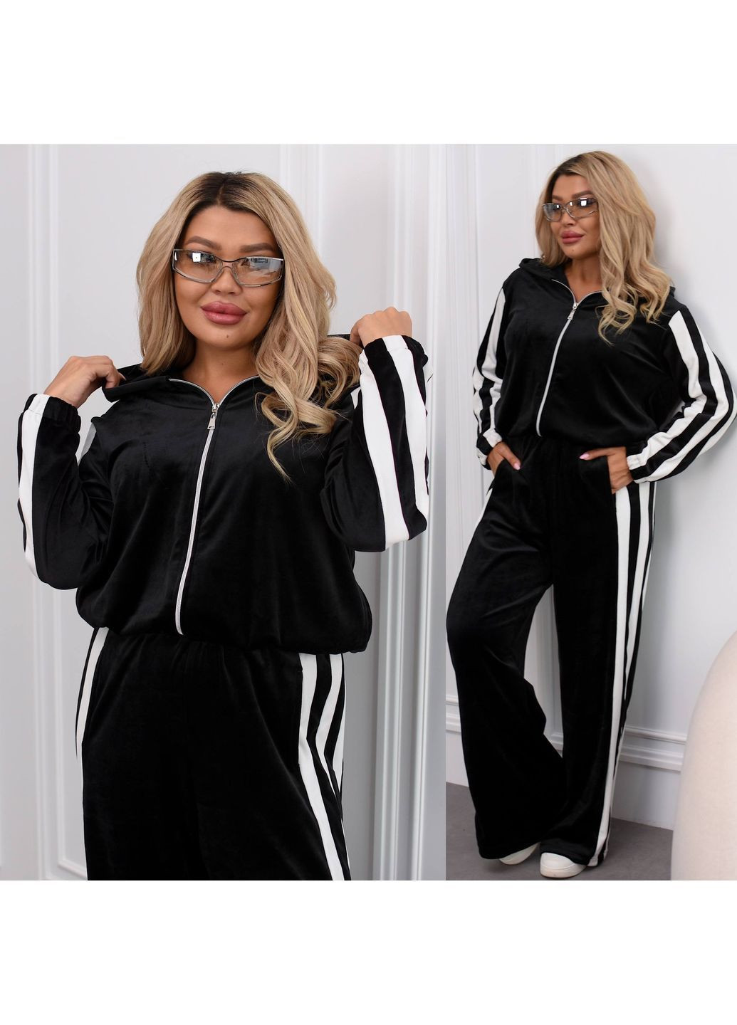 Спортивний костюм велюр з лампасами,штани палаццо та кофта з капюшоном Україна (362357738)