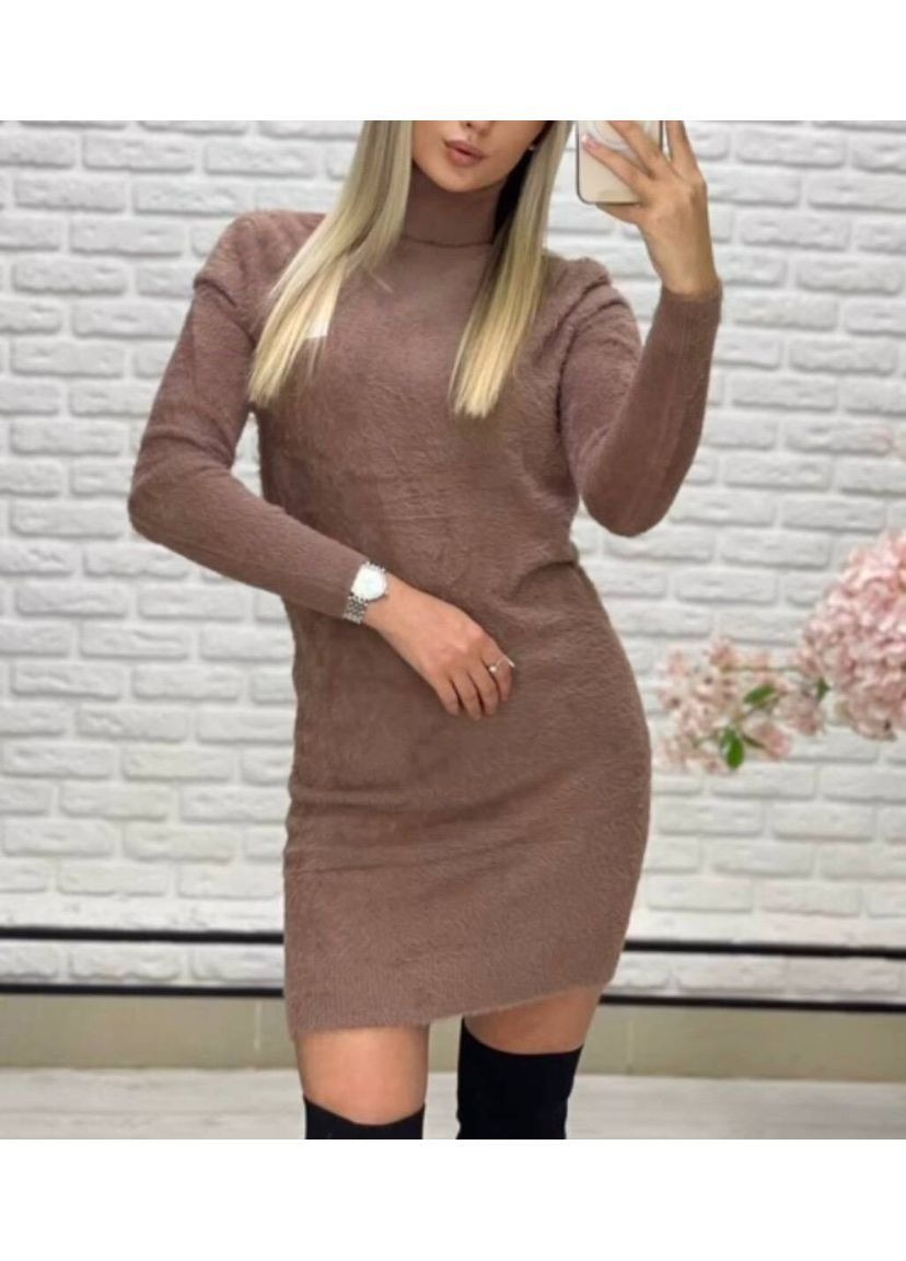 Кавова повсякденний, вечірня, ділова, кежуал жіноча сукня сукня светр No Brand однотонна